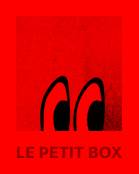Red Boxie sticker with a dark wordmark and textured red center