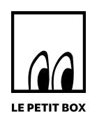 Black Boxie outline and wordmark on an illustrated iridescent surface